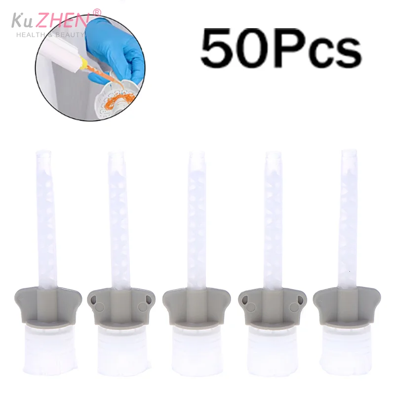 

50Pcs/Pack Dental Disposable Mixing Tips Silicone Rubber Impression Material Dual Barrel Cartridge Tips Mixing Tube Dental Tools