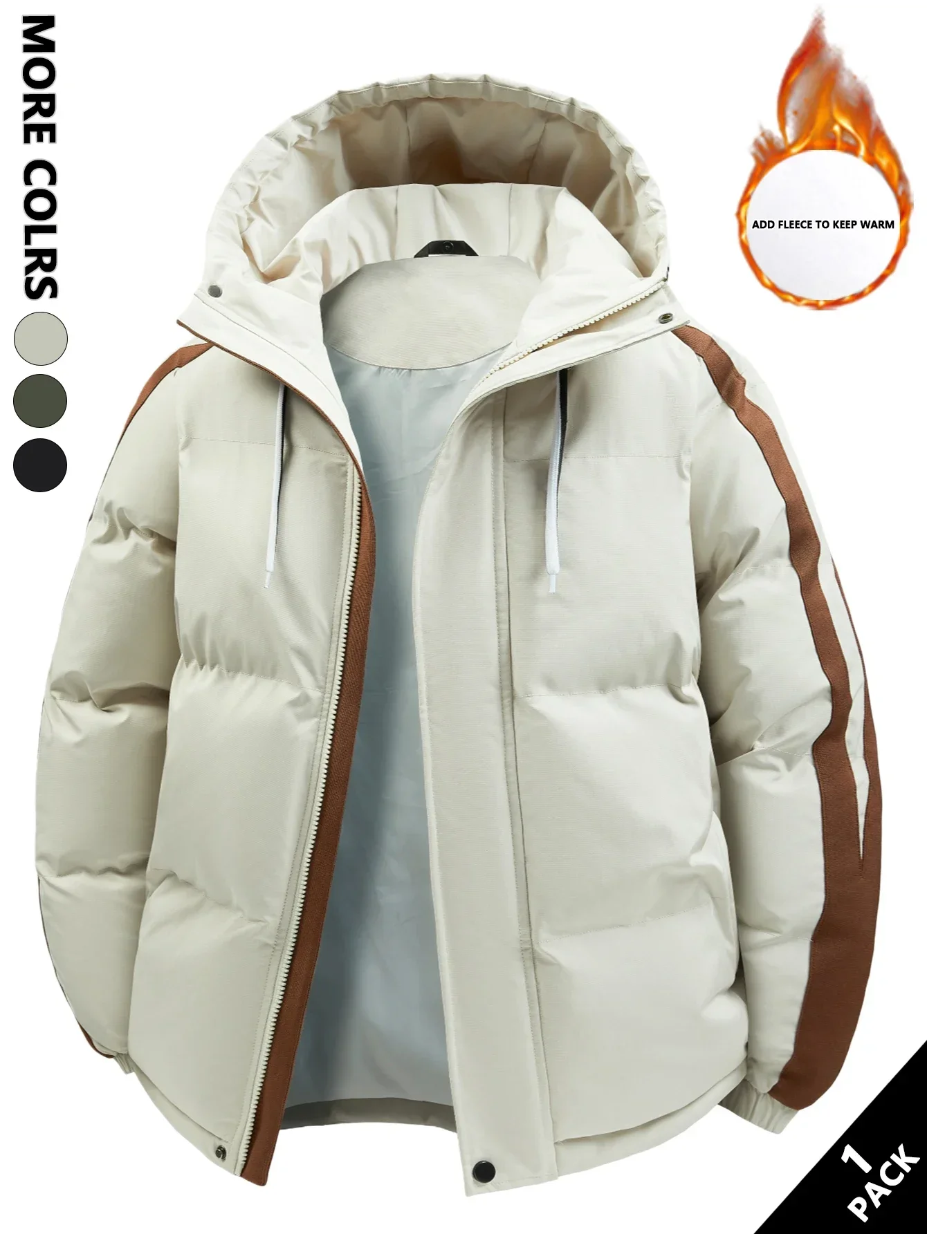 Men's Hooded Cotton Jacket Is Light and Warm Without Being Bulky. the Hood Adds Practicality and Is Suitable for Outdoor Light Activities, Warm-Up Exercises, Layering in Autumn and Winter, Daily Shopping, Friend Gatherings, and Short Trips view 3