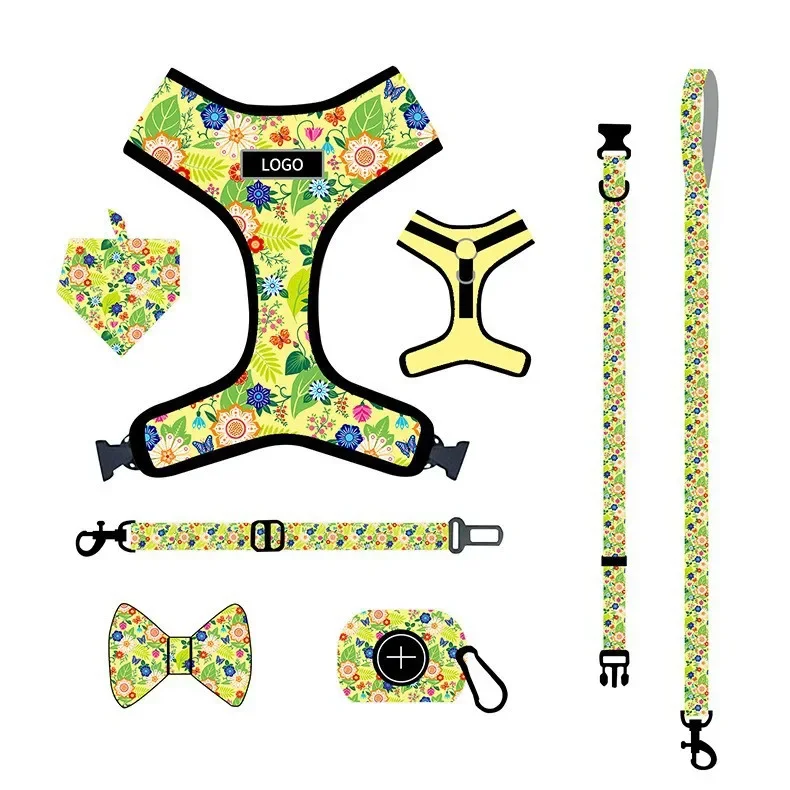 

New pet products dog leash vest type printed dog strap set small and medium neck ring dog walking rope