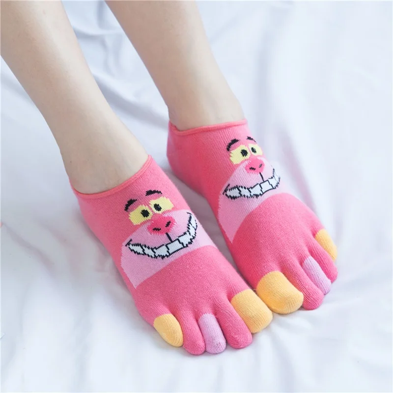 4 Pairs Women Five Finger Socks Cotton Cartoon Invisible Lovely Boat Socks Split Toe