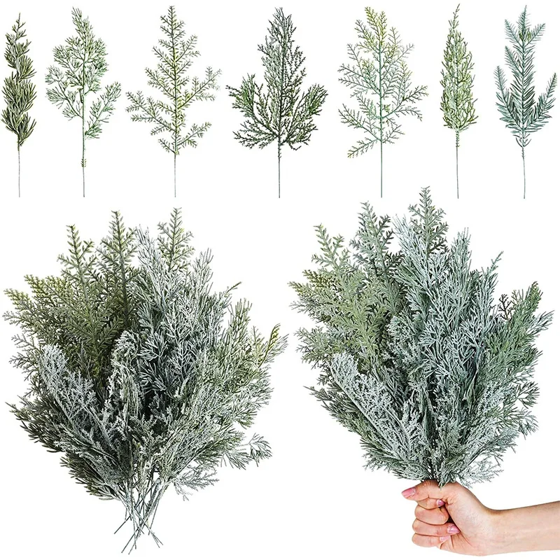 

2Pcs/lot Artificial Plant Green Pine Branches for Home Christmas Decoration DIY Wreath Craft Xmas Tree Accessory Notel Navidad