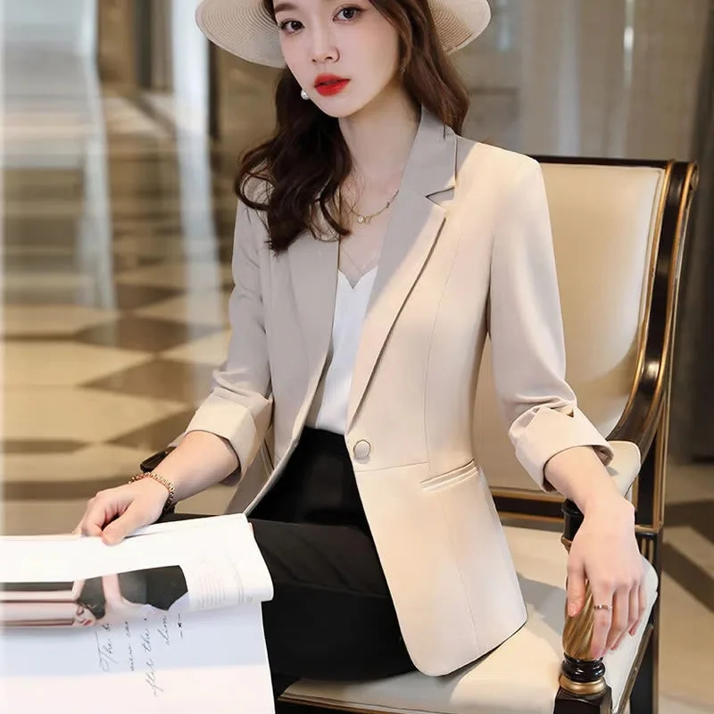 Small Suit Jacket Women's Spring Summer New Coat Fashion Temperament Slim Overwear Cropped Sleeve Female Blazer Trend Top