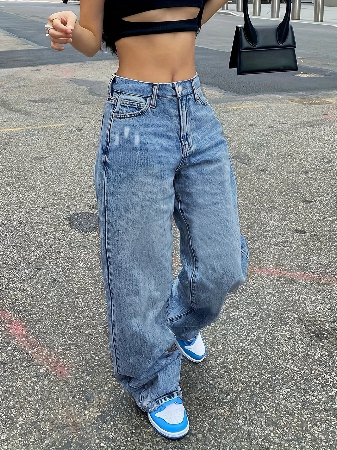 Women Loose Indie Y2K Jeans High Waist Solid Color Pants Fairycore Straight Leg Jeans Alt Punk Streetwear