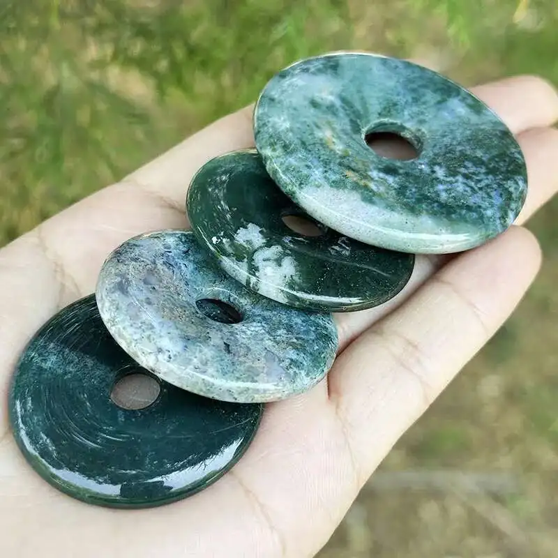 Donut Ring Green Moos Agate DIY Bead,30/40/50mm Natural Stone Beads for DIY Pendant Charm Necklace Bracelet Jewelry Making 1 Pcs - Image 2