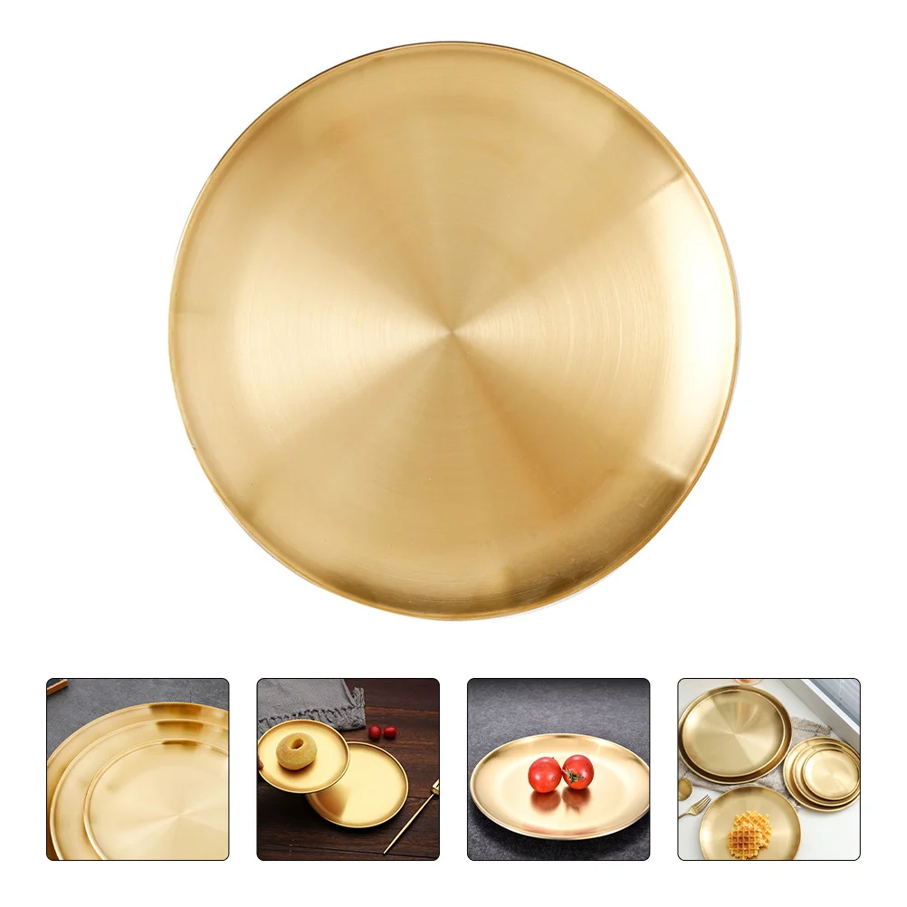 3 Pcs Plate Metal Korean Style Dish Stainless Steel Vintage Round Nut Beef Meat