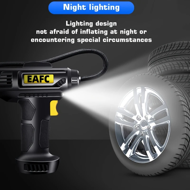 EAFC 120W Handheld Car Air Inflator Digital Display Wireless /Wired Tire Air Compressor With LED Emergency Lighting For Vehicles