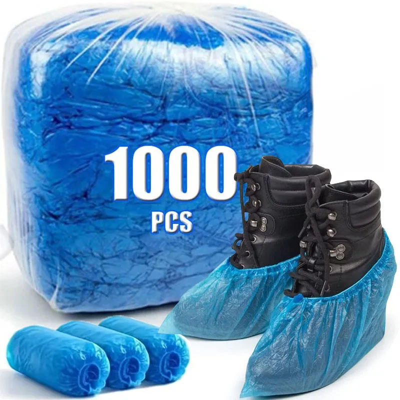 100-1000 pièces couvre-chaussures imperméable jetable en plastique couvre-pied antidérapant intérieur PE rembourré couvre-chaussures pluie anti-boue couvre-chaussures