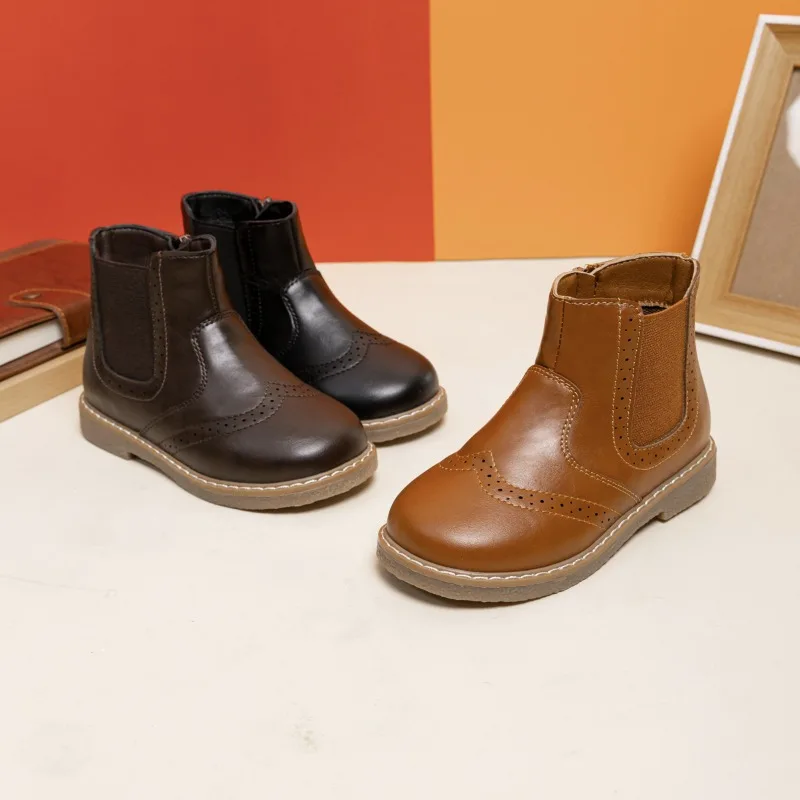 Spring Autumn Winter Boys Ankle Boots Soft Microfiber Warm Plush Baby Girls Riding Boots Non-slip Children's Fashion Boots 21-30