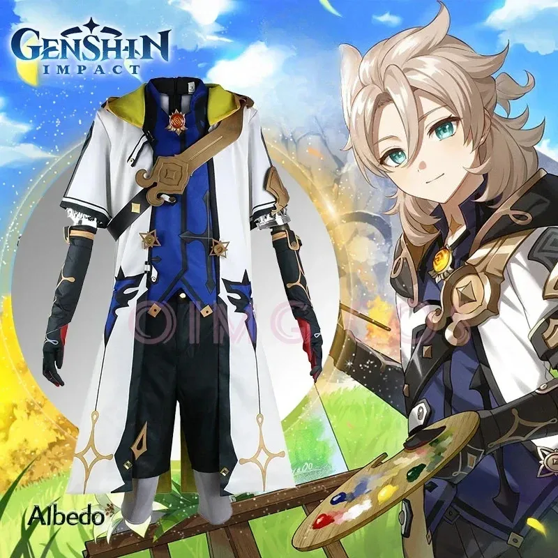 

Genshin Impact Albedo Cosplay Costume Adult Carnival Uniform Wig Anime Halloween Party Costumes Masquerade Women Game