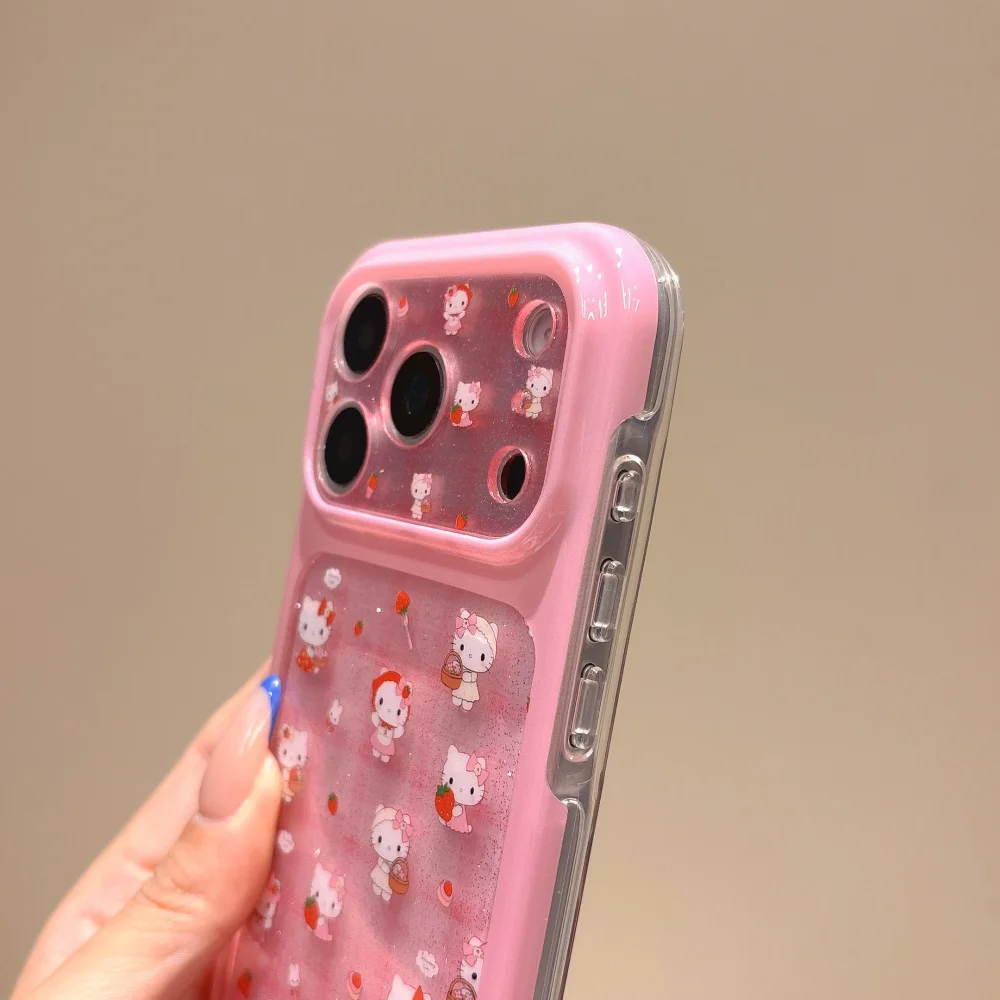 Sanrio Hello Kitty Mini Cartoon Print Pink Glitter Phone Case Shockproof Girly Protective Cover For iPhone 17 16 15 17 Pro Max view 5