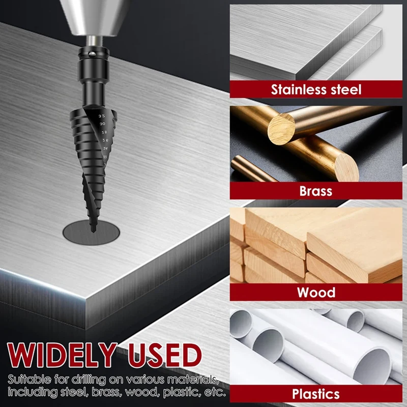 

Набор ступенчатых сверл, 3 шт., ступенчатое сверло со спиральной канавкой из быстрорежущей стали, ступенчатое сверло со спиральной канавкой для резки конуса 4–32 мм - A33R