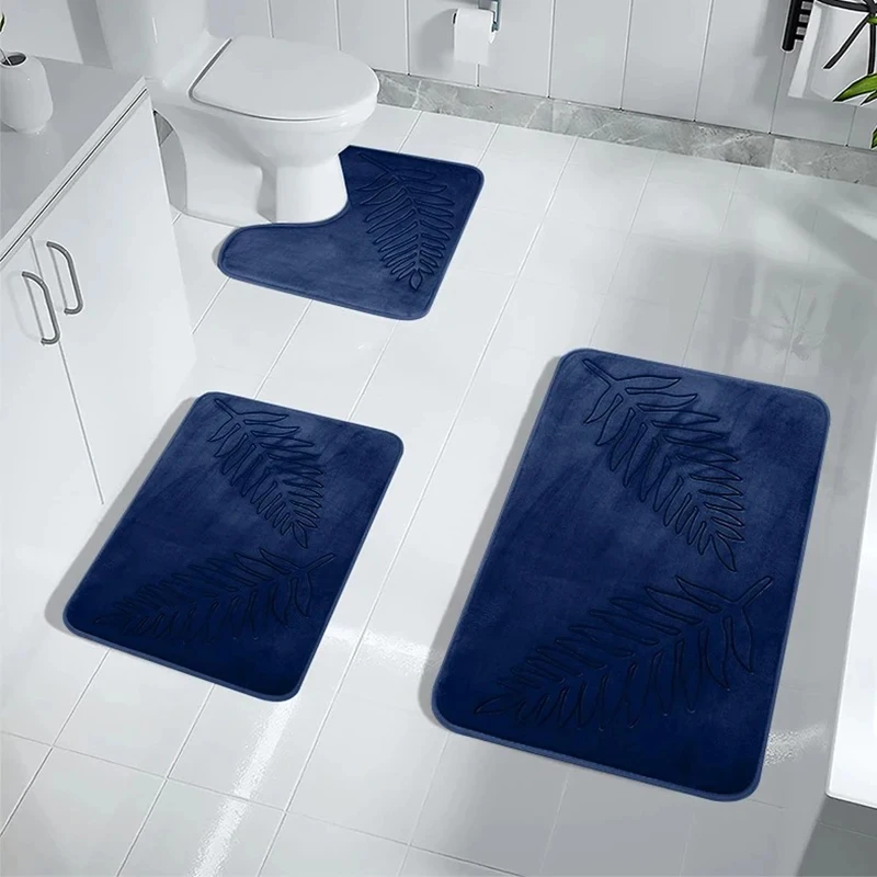 3 Piece Bathroom Mat Memory Foam Ultra Soft and Absorbent Leaf Bath Rugs Thick Washable For Bathroom Toilet Tub Mat Set