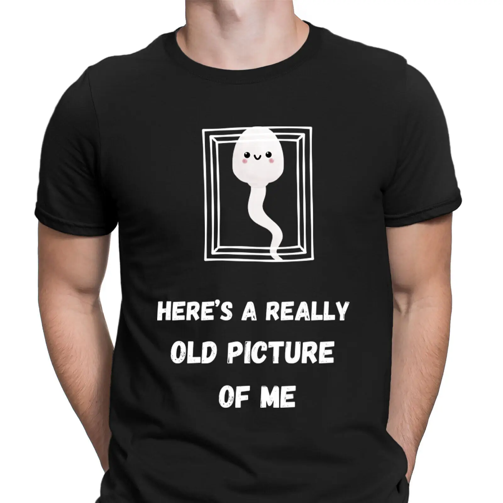 Here's A Really Old Picture Of Me Funny Sperm Cartoon Graphic T-Shirt | Dad Joke Novelty Casual Cotton Tee