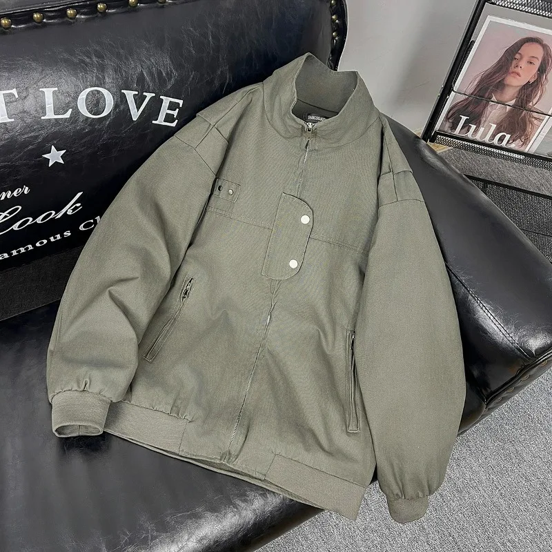 

Американская ретро-куртка в стиле High Street Detroit Workwear для мужчин, весенне-осенняя, модная, свободного кроя, пилотская куртка с длинными рукавами и воротником-стойкой