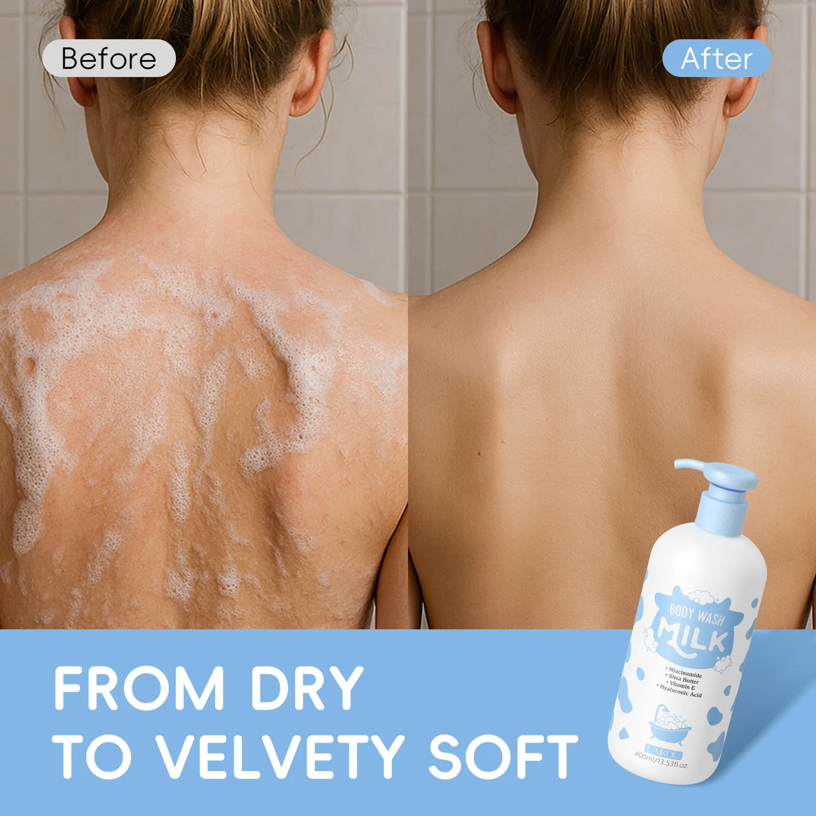 Gel de banho de leite 400ml Gel de banho perfumado e hidratante refrescante e limpo