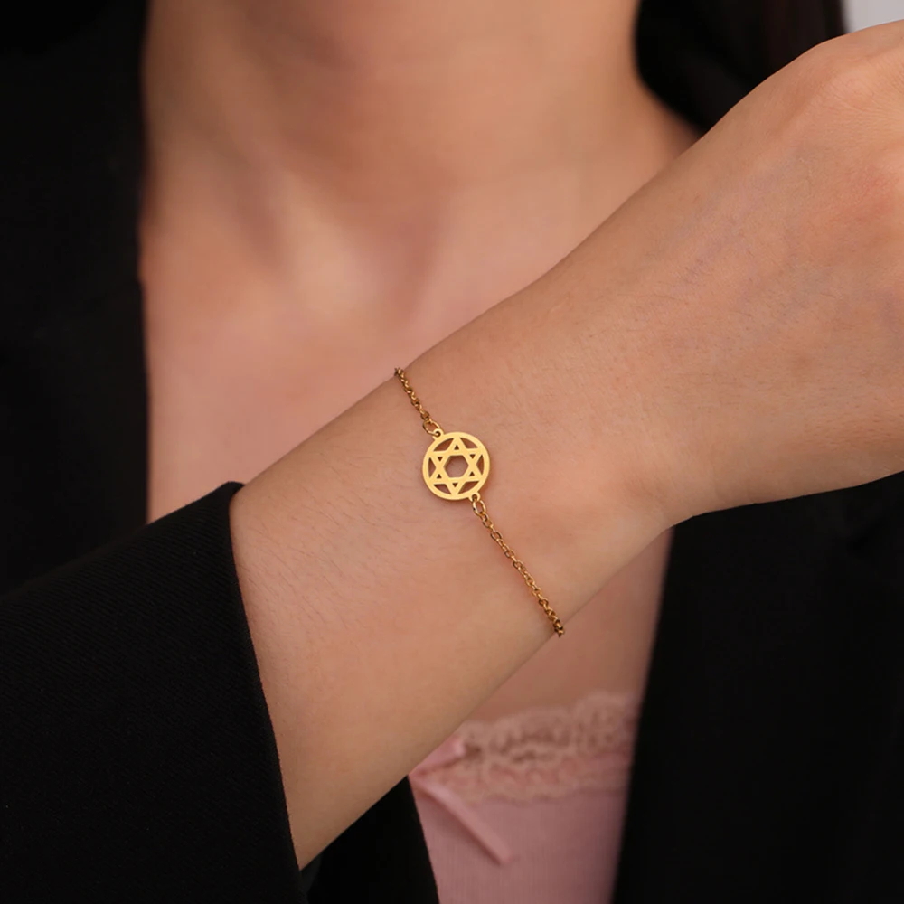 My Shape Jewish Star Of David Bracelets for Women Men Stainless Steel Hexagram Star Pendent Judaism Bracelets Jewish Jewelry