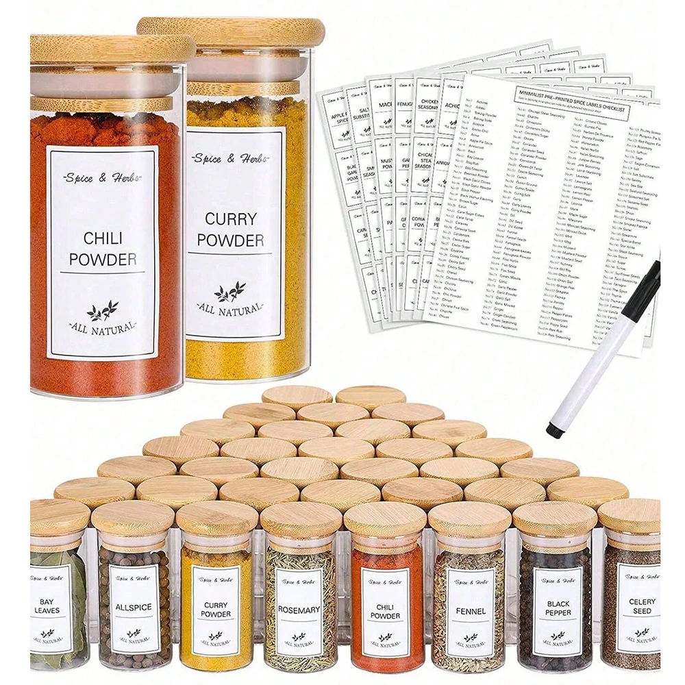 192-teiliges Küchen-Etikettenset für Glasgefäße, Gewürzflaschen-Klassifizierungsaufkleber, Weiße Etiketten