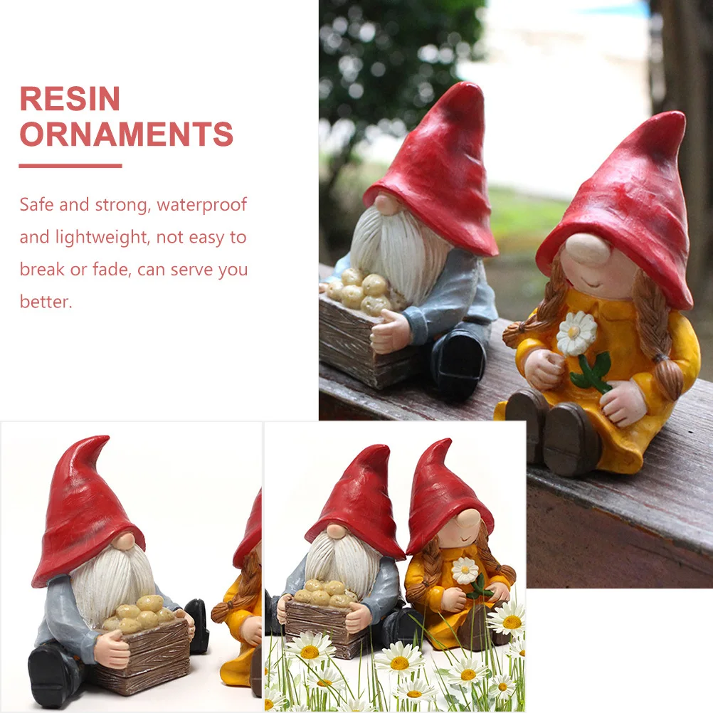 

2Pcs Delicate Resin Craft Gnome Decors Unique Couple Garden Statues Outdoor Landscape Enhancements Ideal Housewarming Gift