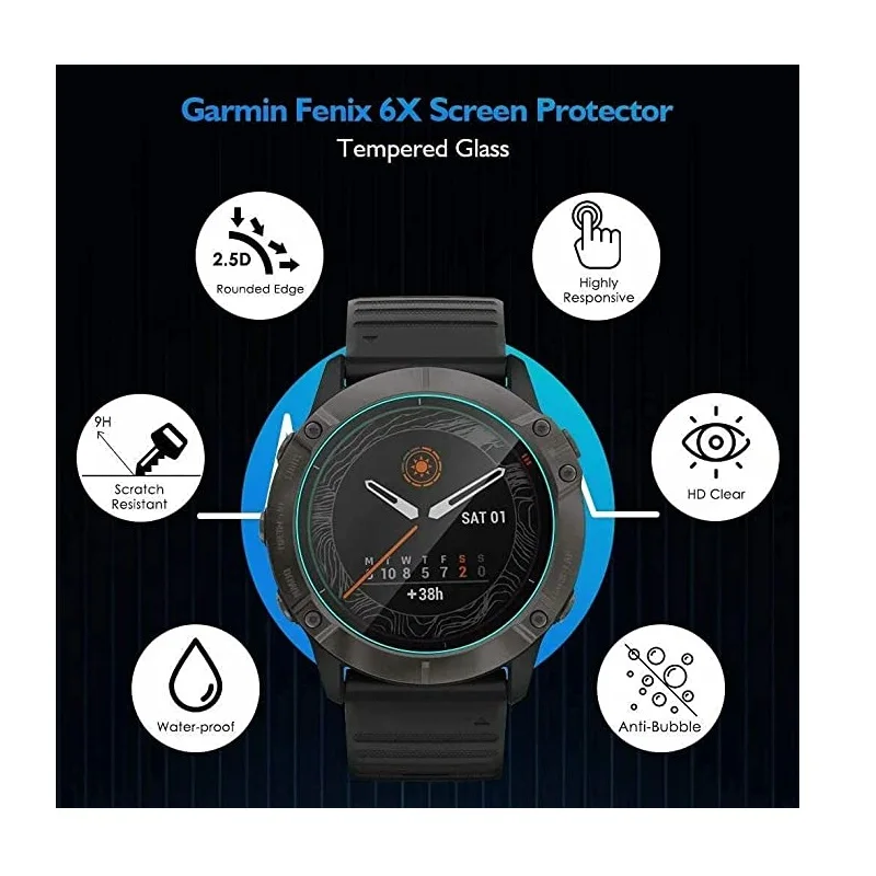 5PCS Smart Watch Screen Protector for Garmin Fenix 6 Fenix 6S Solar 6X Pro Sapphire Tempered Glass Protective Film