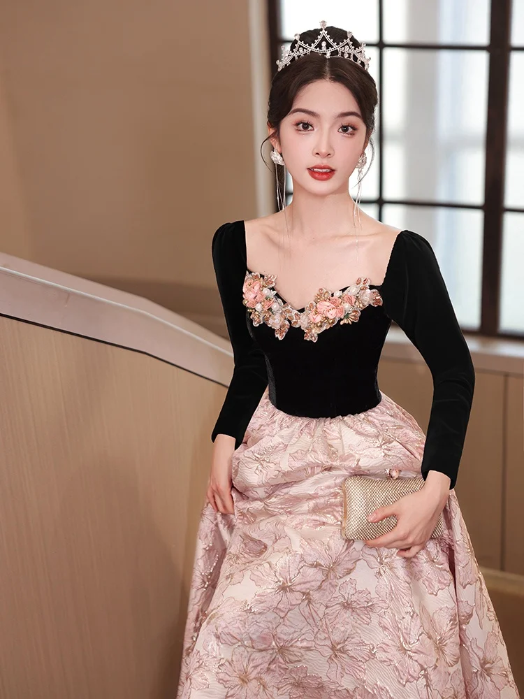 

Элегантное вечернее платье Ele Bla для торжественных мероприятий, роскошное, высококачественное, для новогодних праздников, в пол, в корейском стиле, свадебное платье