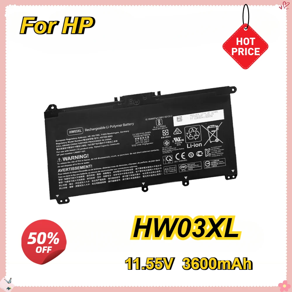 New Laptop Battery HW03XL for HP  15-EG0067ST HSTNN-IB90 LB8U L97300-005 11.55V 3600mAh 3 Cells Hp Laptop Battery