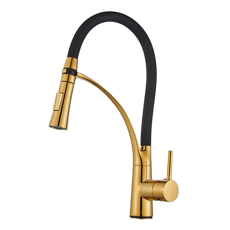 

Golden silicone curved kitchen faucet single control mixed water single hole faucet spray head bubble out water