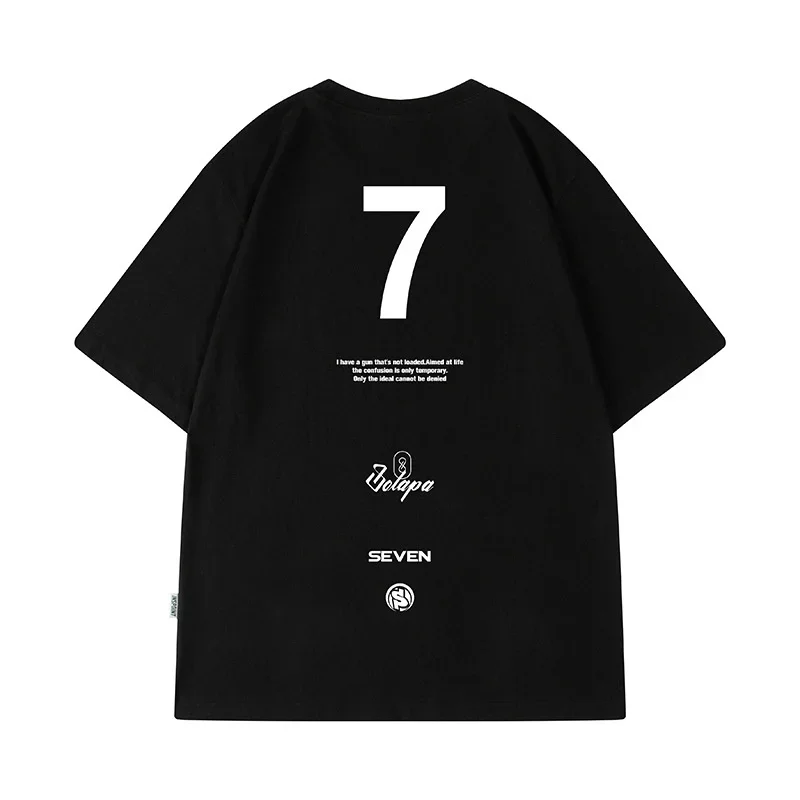 High Street Seven Letter Printed T Shirt For Men Summer Crewneck Short Sleeve Tee Shirt Homme Hip Hop Y2K Oversized T-shirt