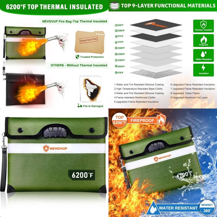حقيبة نقود مقاومة للحريق 6200F مع قفل أكياس مقاومة للحريق مع شريط عاكس بسحاب 9 طبقات من المواد المعزولة للحرارة وات #1