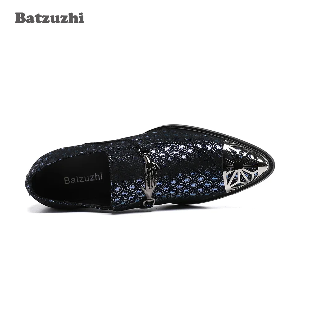 

Batzuzhi Western Fashion Pointed Metal Toe Dress Shoes Men Blue Feathers Leather Party Wedding Leather Shoes for Men, EU38-46!