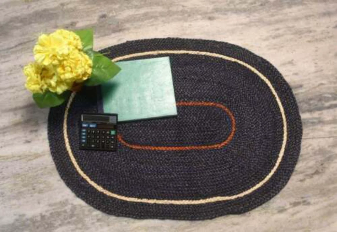 Jute Rug Carpets for Living Room Black Oval Rug with White & Orange Stripe Jute Oval Runner Home Decor