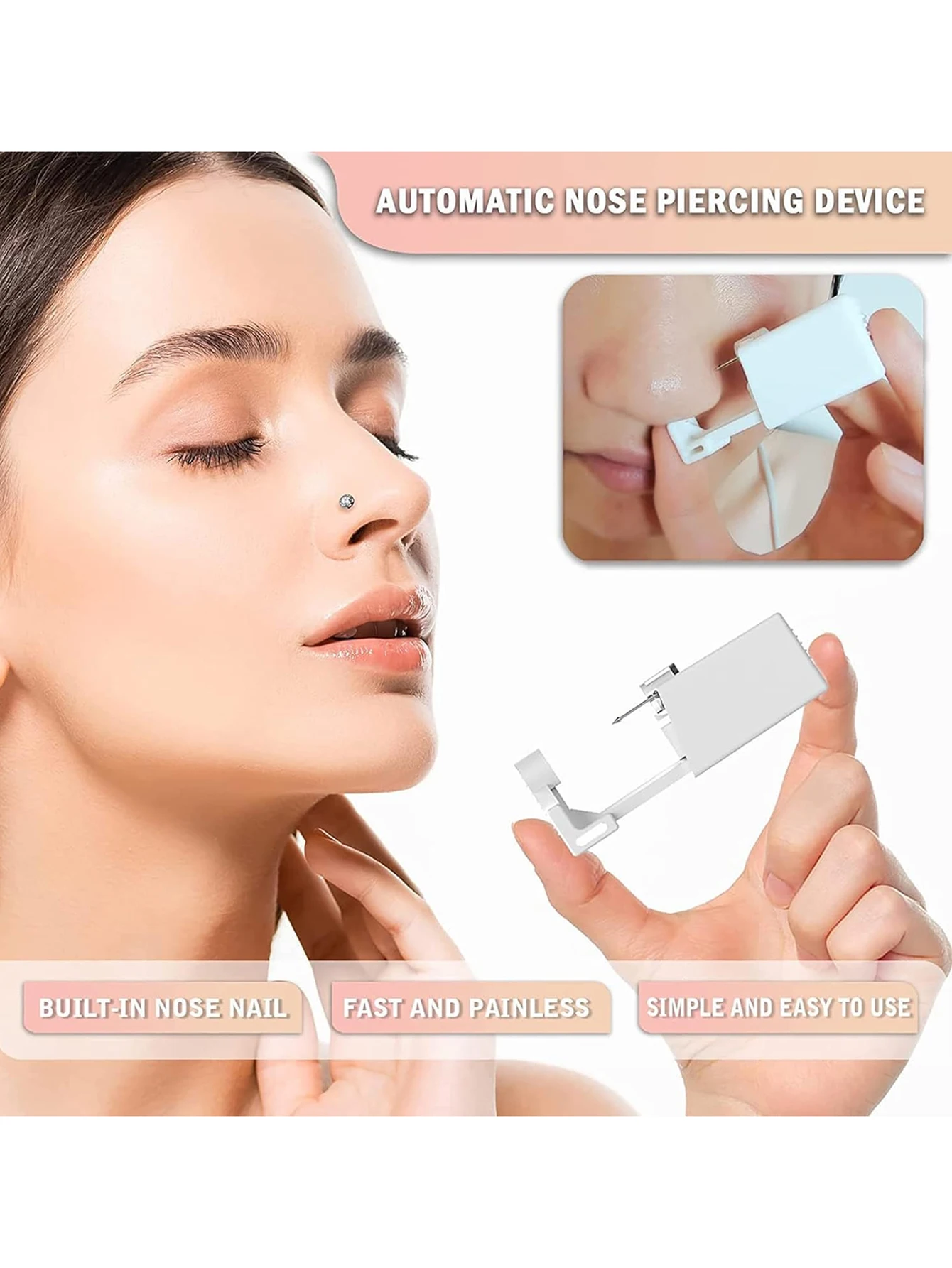 4PCS Ear Piercing Kit Disposable Nose Piercing Kit Built In Cz Nose Rings Painless Ear Piercing Gun WIth Ear Hole Cleaning Tool