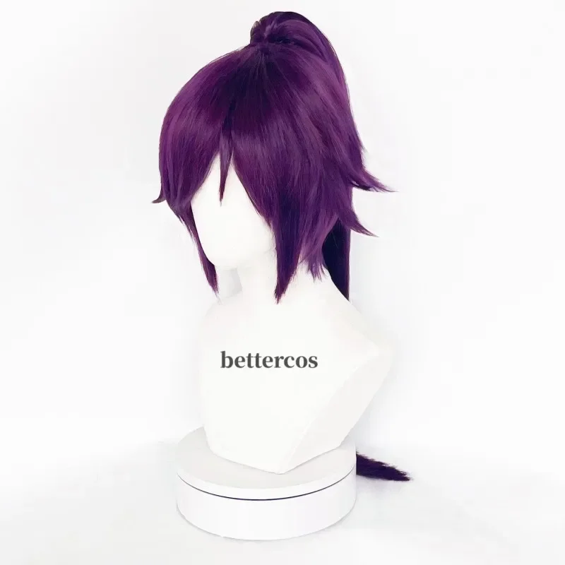 Shihouin Yoruichi Cosplay Wigs High-temperature Fiber Synthetic Hair Purple Mixed Long Chip Ponytail Wig Cap