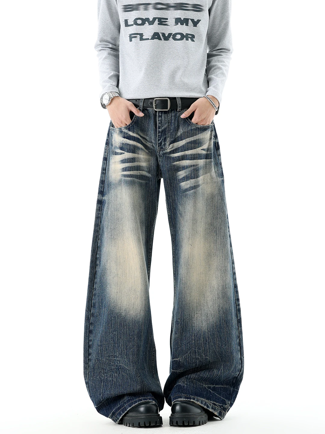 

Мужские винтажные джинсы Waed, прямые брюки-кюлоты, американский ретро-стиль, зимняя повседневная одежда, прочные, свободного кроя, расклешенные