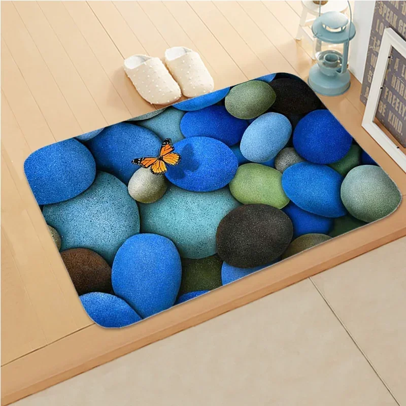 Colour Stone Pattern Bedroom Anti-Slip Shop Home Decor Doormat Kitchen Bath Soft Entrance Door Mat Coral Velvet Soft Carpet Rug