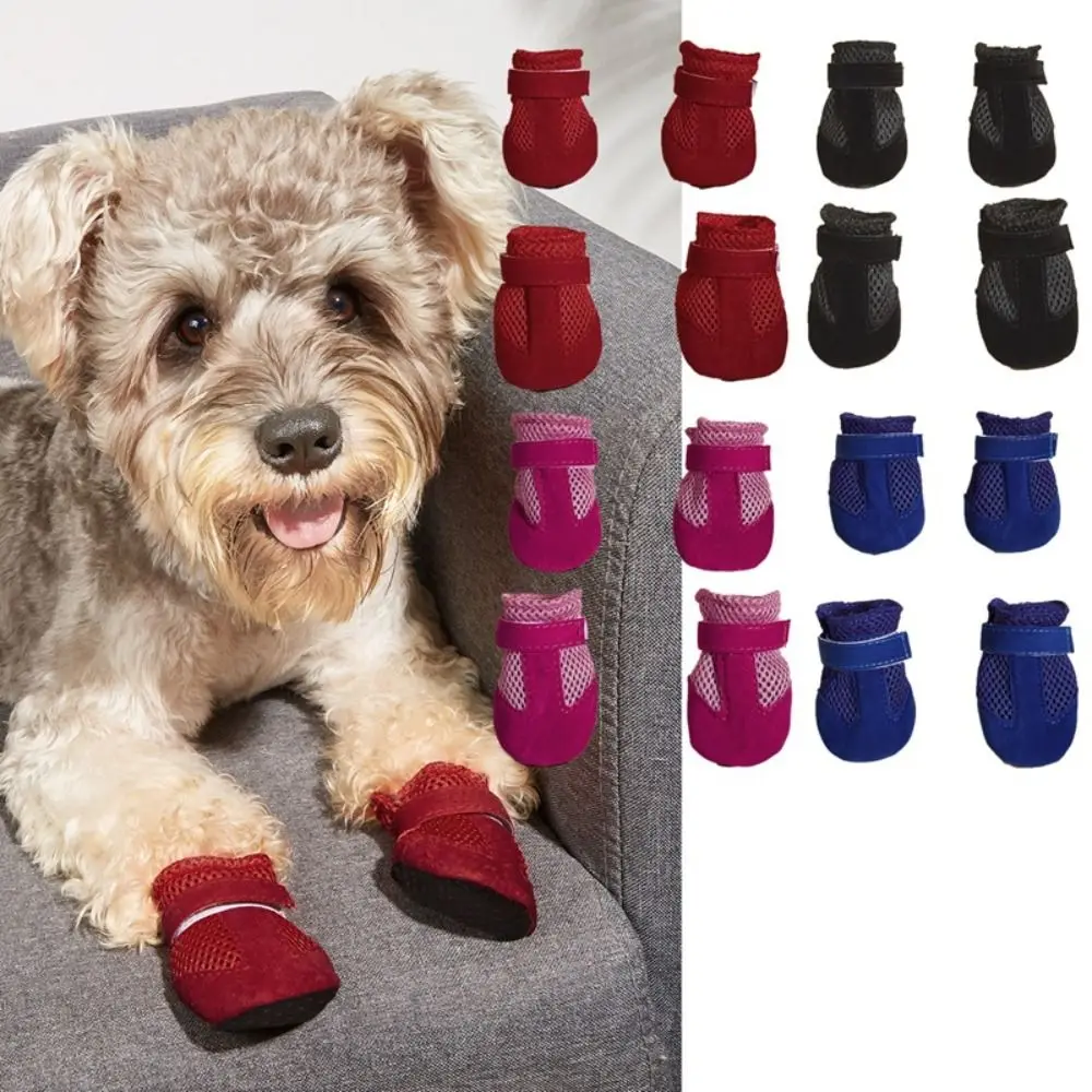 4pcs/set New Mesh Dog Shoes Soft-soled Anti-slip Poodle Dog Shoes Lightweight Breathable Pet Sandals Summer