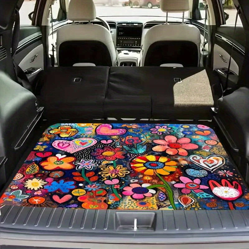 VIKAMA Colorful Graffiti Floral Trunk Mat Anti Slip Universal SUV Cargo Liner Washable Car Interior Mat