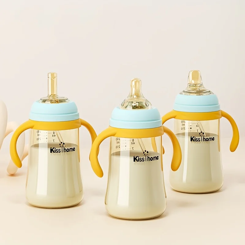 

children's milk bottles, equipped with straws and balancers, durable PPSU material, easy-to-use handle design