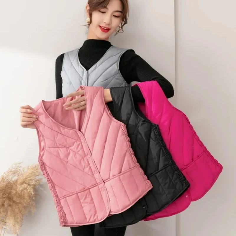 Sleeveless Oversize Down Waistcoat Coat Autumn Winter Women Warm Light White Duck Down Vest Parkas Female Slim Short Tank Jacket