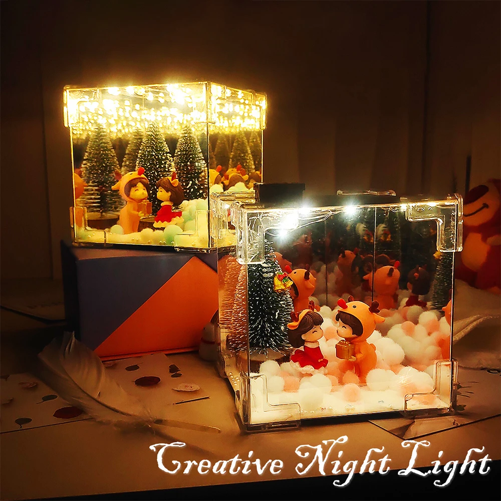 DIY ของขวัญวันวาเลนไทน์ Handmade Magic Cube สารภาพ Night Light การ์ตูน Party Magic Cube Mirror Night Light