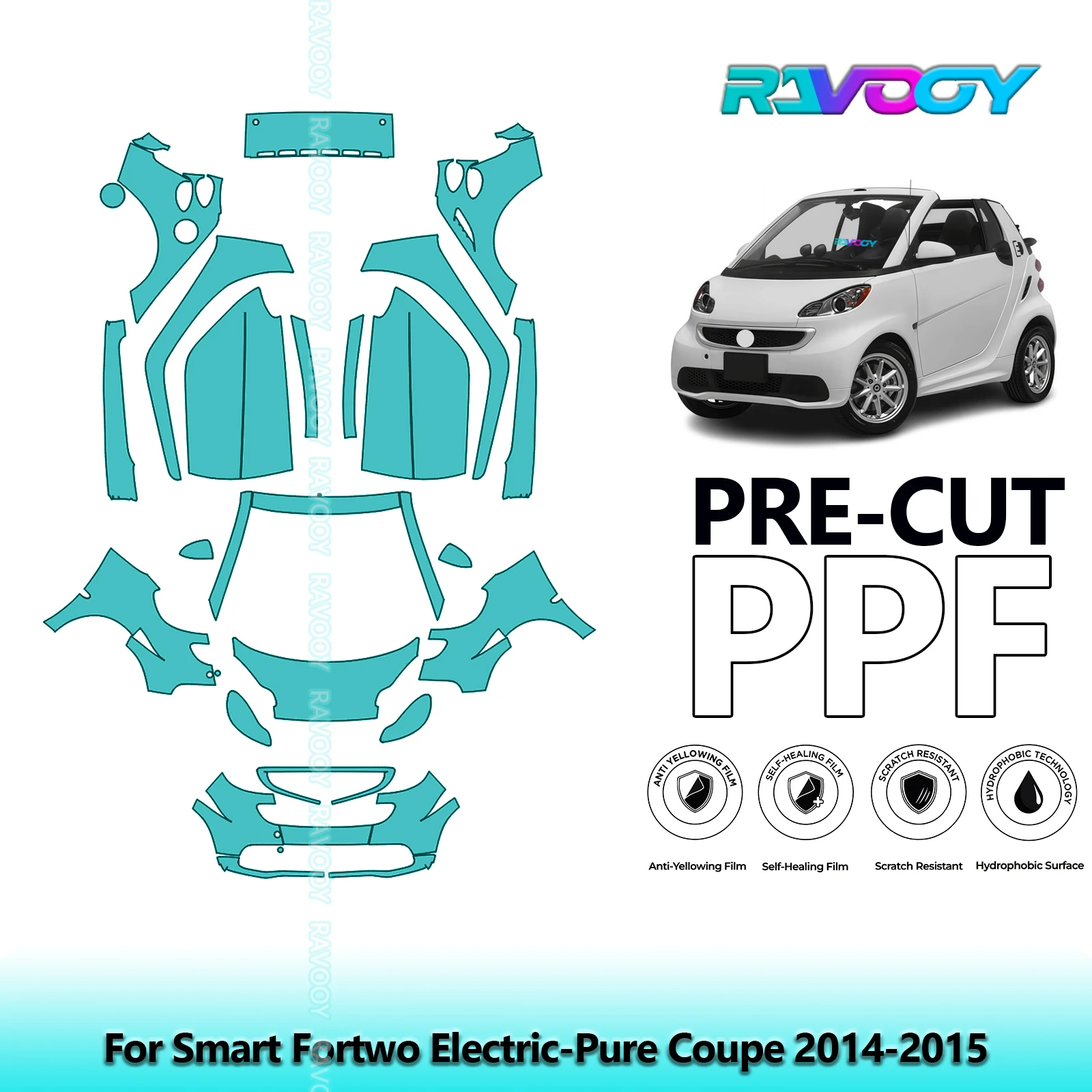 

Full Vehicle Clear Bra Precut PPF Paint Protection Film For Smart Fortwo Electric-Pure Coupe 2014-2015