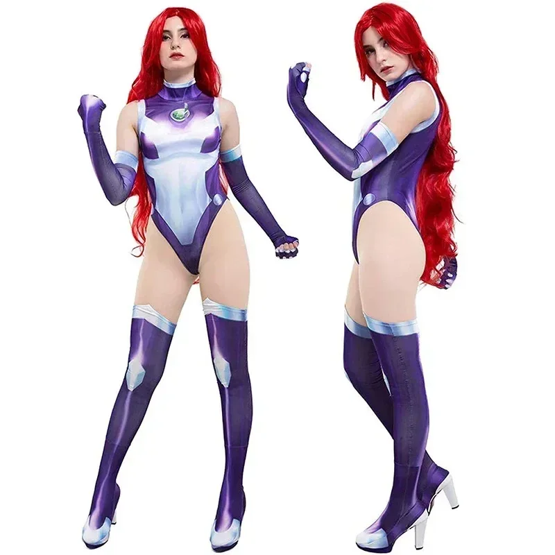 

HOT 72th Anime Teen Titans Starfire Koriand'r Cosplay Costume Superhero Jumpsuit Zentai Bodysuit Halloween Carnival Party Co