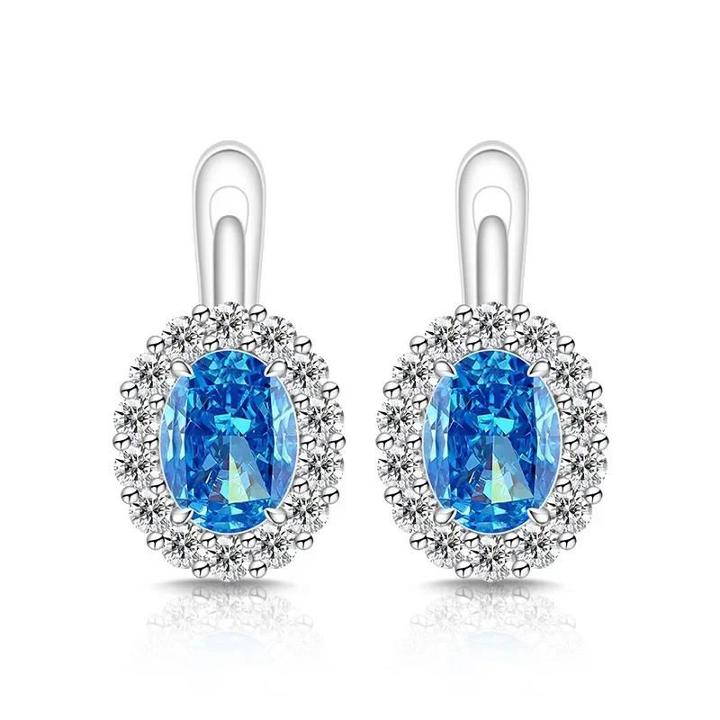 Exquisite Ice Flower-Cut Pigeon Egg 925 Sterling Silver Earrings with High-Carat Diamond Egg-Shaped Earrings for Ladies' Jewelry
