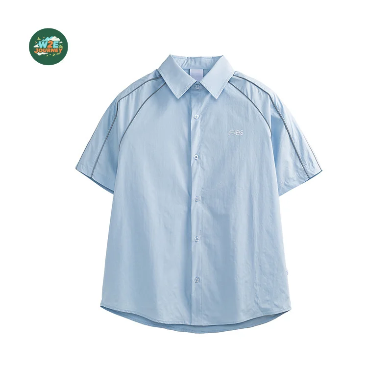 W2EJOURNEY Kemeja Lengan Pendek Universitas Longgar Kasual Bergaris Merek Mewah High Street Musim Panas Kualitas Terbaik Ukuran AS UE untuk Pria