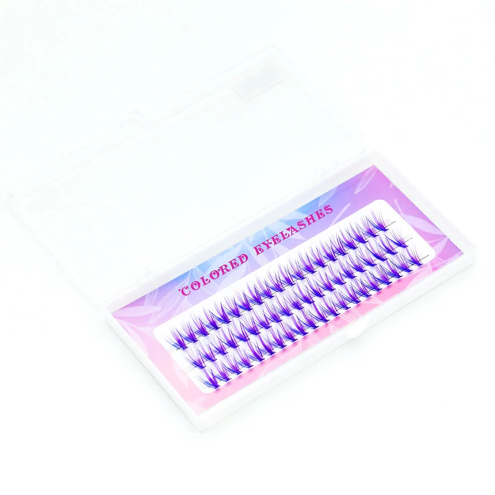 Blau-Lila Gemischte Farbige Wimpern-Cluster, Natürliche Lange 20D Volumen-Effekt Falsche Wimpern, Einzelne Makeup-Wimpernbüschel – Detail 2