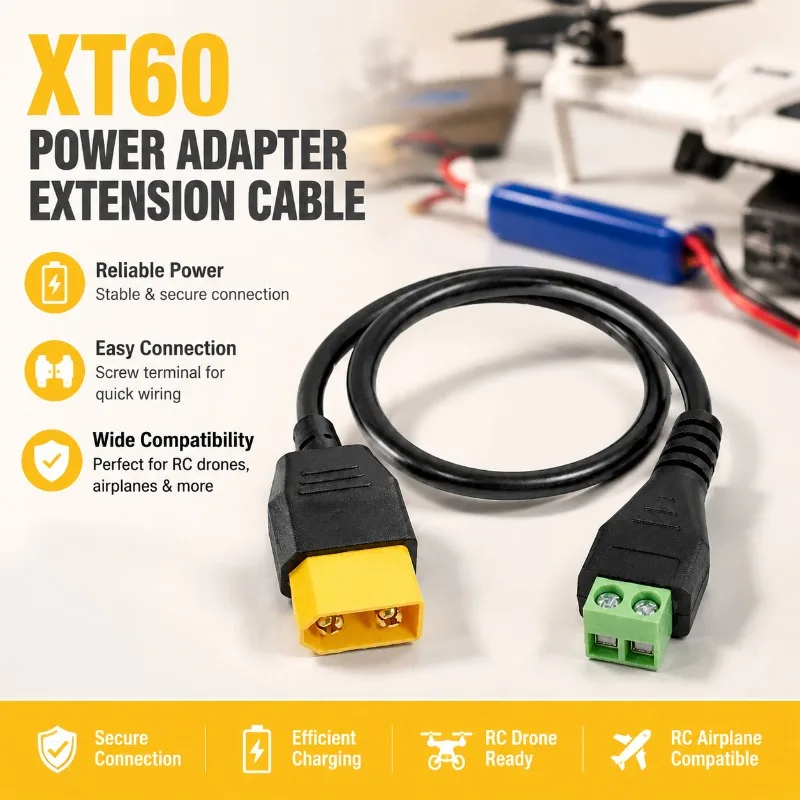 XT60 Connector Male Female To 2 Pin Screw Terminal Block Adapter Cable No Solder for RC FPV Drone Lipo Battery Balance Charger