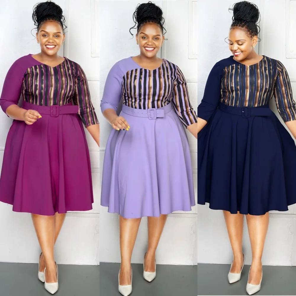 Plus Size New Arrival turecki styl afrykański damski swobodne sukienki O szyi trzy czwarte sukienki Midi dla dużych kobiet