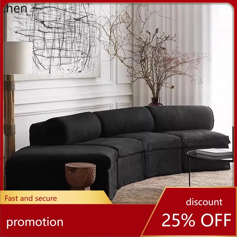 

CZ Vintage Linen Curved Sofa for Small Apartments and B&Bs, Black, Removable and Washable, Multi-Seat Modular Combination Sofa