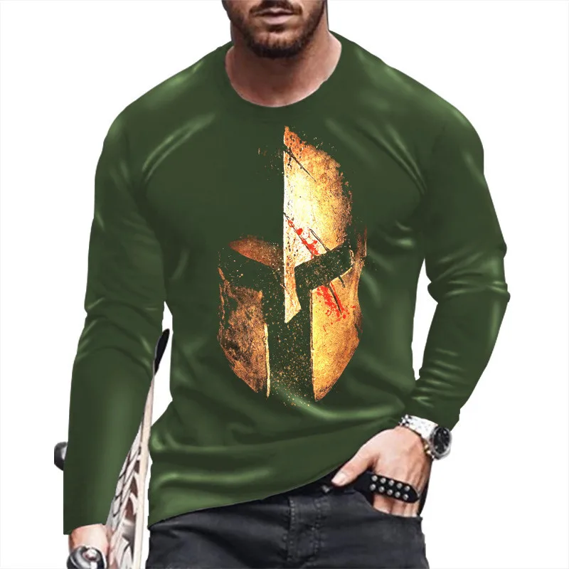 

Retro Spartan Helmet 3d Print Summer Men's Round Neck T-shirt Casual Long Sleeve T-Shirt Oversized Pullover Fashion Men Clothing