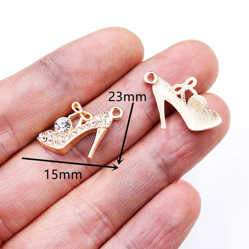 10pcs Handmade Rhinestone Two Tone Ladies High Heels Pendant Pop Bracelet Earrings Accessories DIY Charm Jewelry Crafts Making