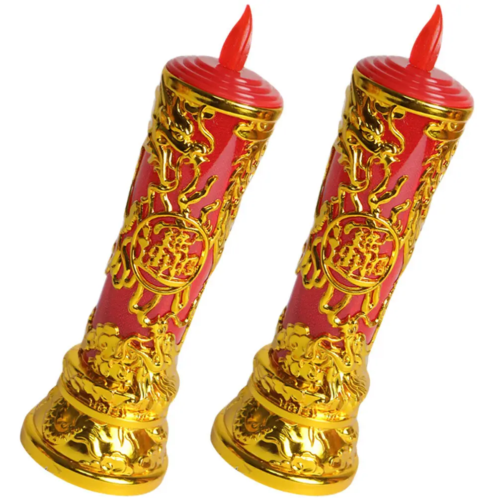 1Pair LED Light Chinese Style Flameless Candles for Home Office Hotel Restaurant Decor Buddhist Worship Ceremony
